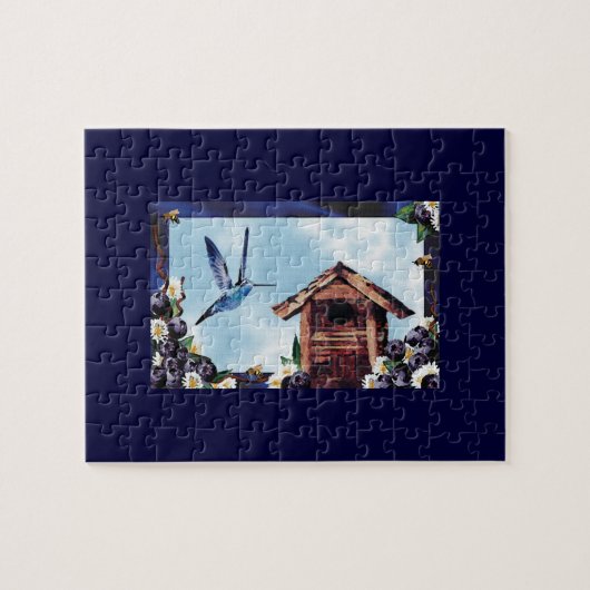 Puzzle Joli colibri, Birdhouse et bleuets (Horizontal)
