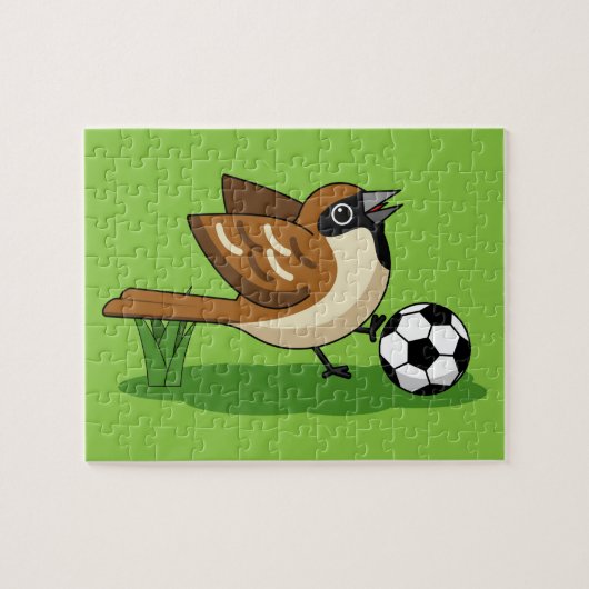 Puzzle Joli Dessin De Caricature Sparrow Jouer Au Footbal (Horizontal)
