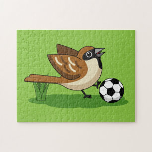Puzzle Joli Dessin De Caricature Sparrow Jouer Au Footbal