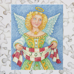 Puzzle Joli dessin de Noël Angel Halo avec bannière Joie