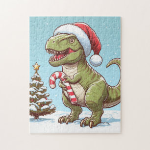 Puzzle Joli dinosaure en canne de Noël