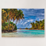 Puzzle Joli été Hawaiian Beach Aquarelle Art<br><div class="desc">Belle peinture contemporaine de ciel bleu clair d'été sur l'océan bleu turquoise aqua et palmiers verts et feuillage sur une plage hawaïenne. Ce design hipster orné, élégant et funky pour les amoureux de la faune et de la flore, Hawaii, plages et sable, vacances, et voyage dans des endroits exotiques et...</div>