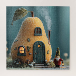 Puzzle Joli gnome debout près d'une chaumière de fée de p