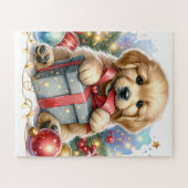Puzzle Joli Golden Retriever Chien Christmas Chiot (Horizontal)