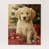 Puzzle Joli Golden Retriever Christmas Tree Art de vacanc (Vertical)