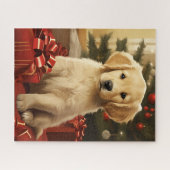 Puzzle Joli Golden Retriever Christmas Tree Art de vacanc (Horizontal)
