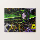 Puzzle Joli Green Halloween Witch Ghosts Château Citrouil (Horizontal)
