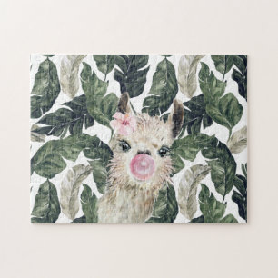 Puzzle Joli lama aquarelle   Monstera tropicale