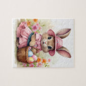 Puzzle Joli lapin de Pâques avec panier de Pâques (Horizontal)