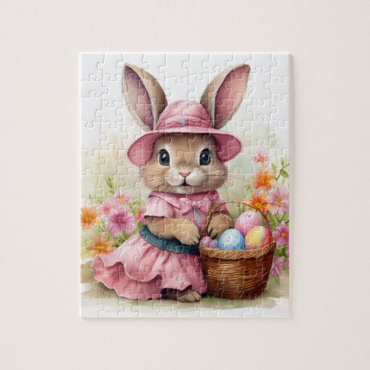Puzzle Joli lapin de Pâques avec panier de Pâques (Vertical)
