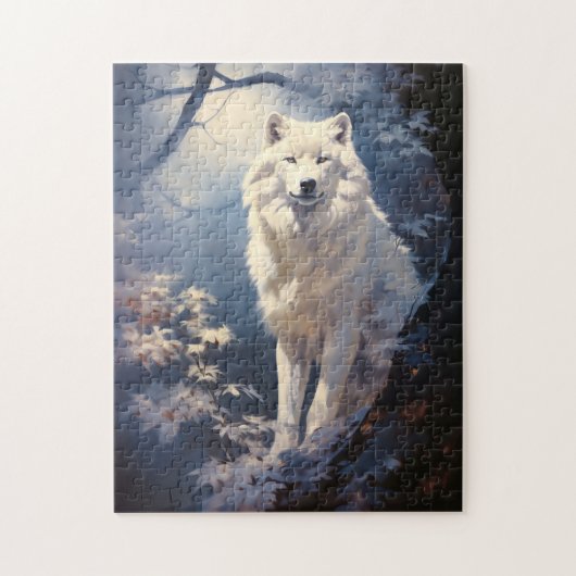 Puzzle Joli loup blanc sous la lune (Vertical)