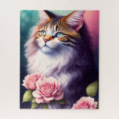 Puzzle Joli Maine Coon & Fleurs Portrait (Vertical)