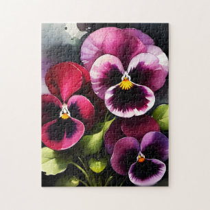 Puzzle Joli marron noir rouge pansies aquarelle peinture