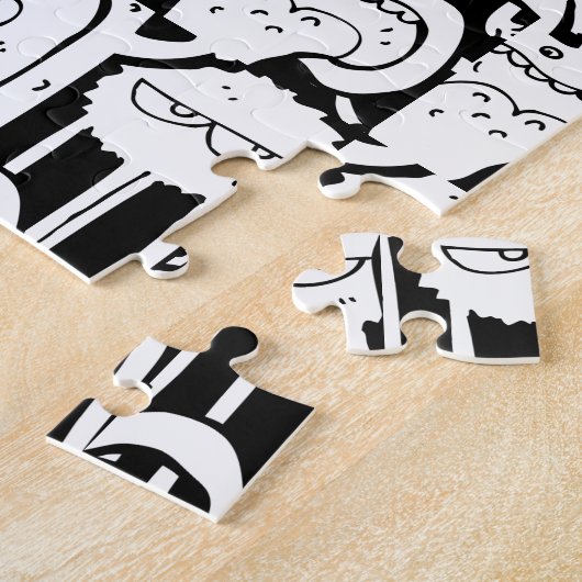 Puzzle Joli Monochrome Doodé Monster Motif (Côté)