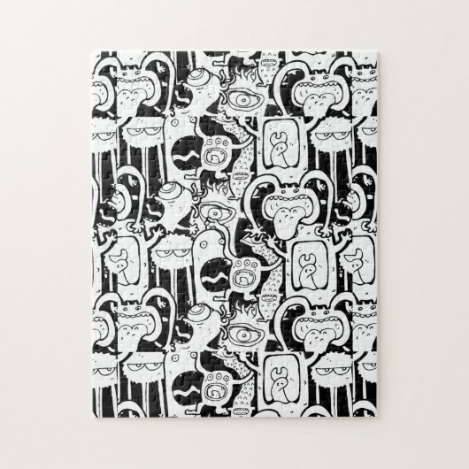 Puzzle Joli Monochrome Doodé Monster Motif (Vertical)