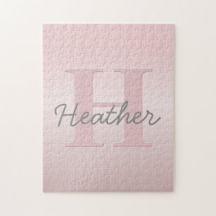 Puzzle Joli monogramme rose personnalisable & écriture de
