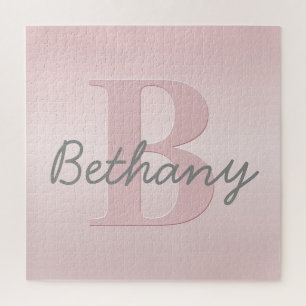 Puzzle Joli monogramme rose personnalisable & écriture de