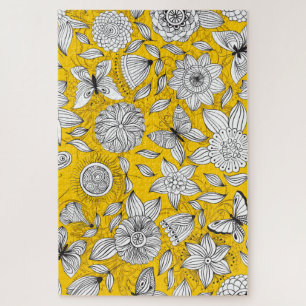 Puzzle Joli motif abstrait floral blanc jaune