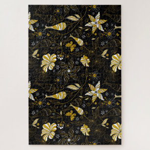 Puzzle Joli motif floral doré noir vintage
