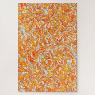 Puzzle Joli motif floral tourbillonnant orange