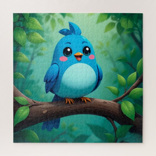 Puzzle Joli Oiseau Bleu de Dessin Animé (Vertical)