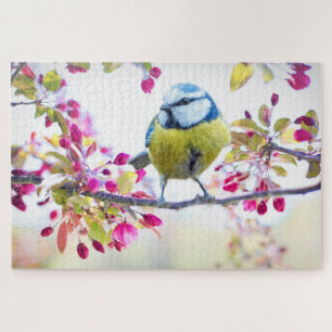 Puzzle Joli oiseau bleu et jaune sur une branche Photogra