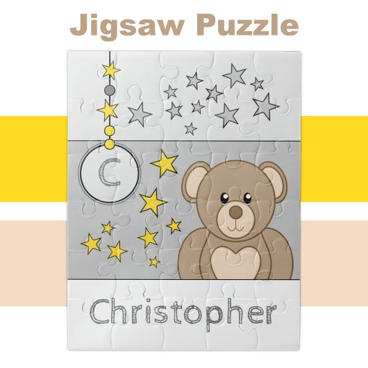 Puzzle Joli ours en peluche étoiles nom gris