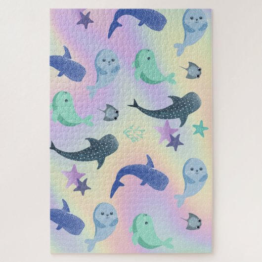 Puzzle Joli phoque de poisson Ray Whale sur gradient Rain (Vertical)
