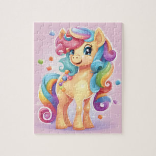 Puzzle Joli poney rose avec bonbons et bonbons