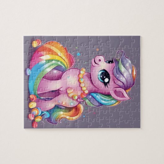 Puzzle Joli poney rose avec bonbons et bonbons (Horizontal)