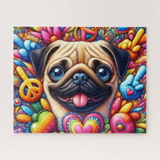 Puzzle Joli Pug Hippie (Horizontal)