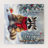 Puzzle Joli Raccoon Whimsical Noël Personnalisé (Horizontal)