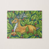 Puzzle Joli renne de Noël en forêt avec Holly (Horizontal)