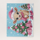 Puzzle Joli Veau Bébé Rose Noël (Vertical)