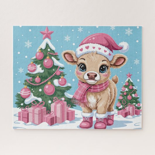 Puzzle Joli Veau Bébé Rose Noël (Horizontal)