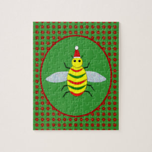 Puzzle Jolie abeille de Noël et fleurs de Poinsettia