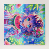 Puzzle Jolie Anime Girl Manger Watermelon (Horizontal)