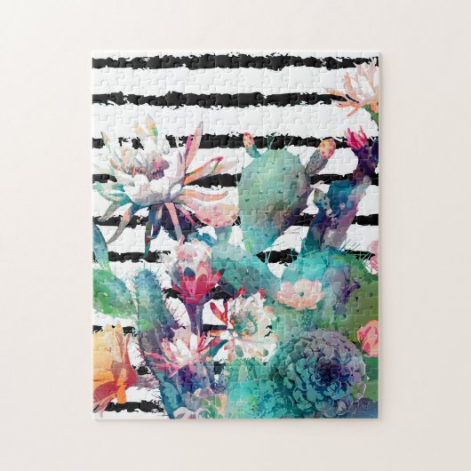Puzzle Jolie aquarelle Cactus Floral Black Stripes (Vertical)