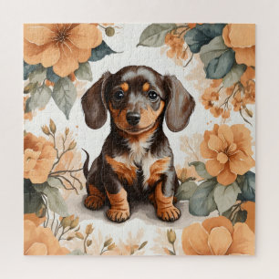 Puzzle Jolie Brown dachshund Puppy Peach Floral