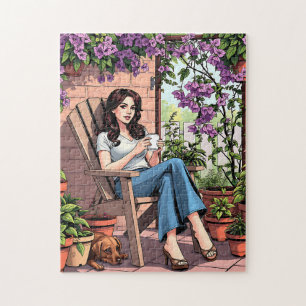Puzzle Jolie Dame Boire Du Café Relaxant Dehors