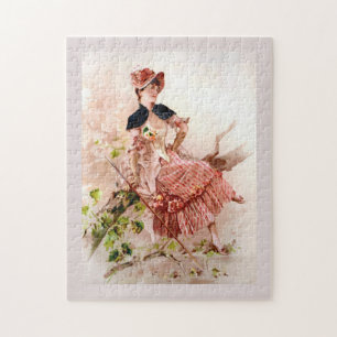 Puzzle Jolie Dame Vintage En Robe Rose