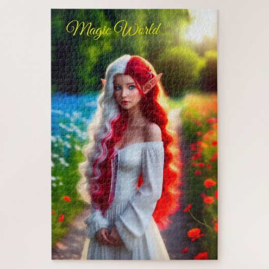Puzzle Jolie elfe fille brillant belle magie blanc rouge (Vertical)