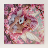 Puzzle Jolie fée elfe rose et dragon (Horizontal)