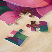 Puzzle Jolie femme de couleur aux fleurs roses (Côté)
