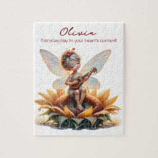 Puzzle Jolie fille Anime avec Ukulele sur tournesol