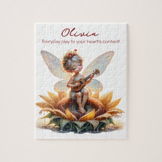 Puzzle Jolie fille Anime avec Ukulele sur tournesol (Vertical)