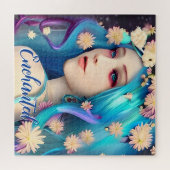 Puzzle Jolie fille enchantée avec des fleurs personnalisé (Horizontal)