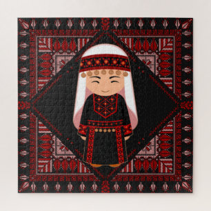 Puzzle jolie fille palestinienne Broderie rouge tatreez
