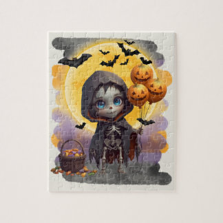 Puzzle Jolie Fille Squelette avec Ballons et Friandises