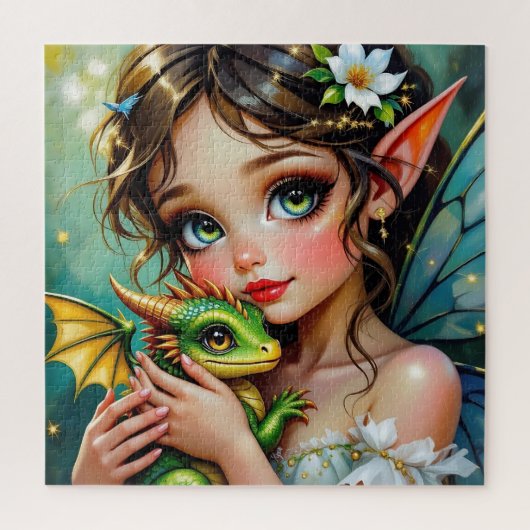 Puzzle Jolie fille thème fée et dragon (Vertical)